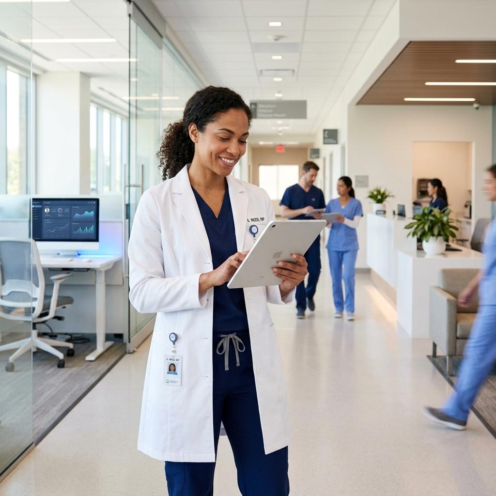 Healthcare worker recording information at a clinic